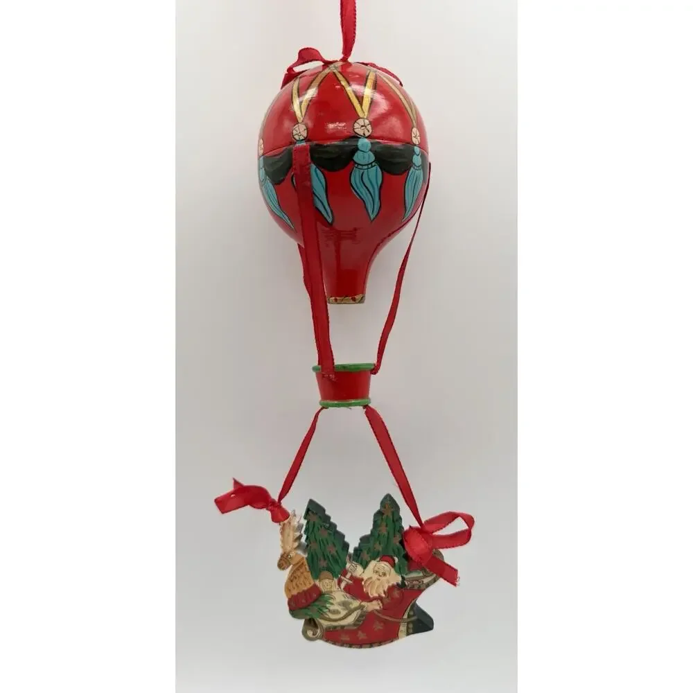Nesting Doll Style Hot Air Balloon Santa & Sleigh Hand Painted Christmas Decor